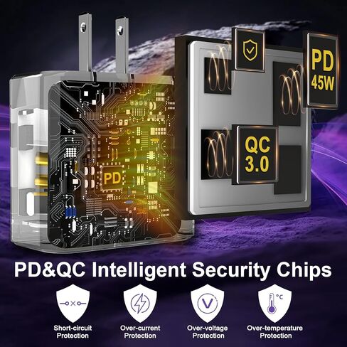 شاحن iPhone 17 16 15 Pro Max شحن سريع، كتلة شحن USB C فائقة السرعة 45 وات مع سلك كابل من النوع C بطول 6 أقدام، متوافق مع iPhone 17 16 15/17 16 15 pro/17 air in Kuwait