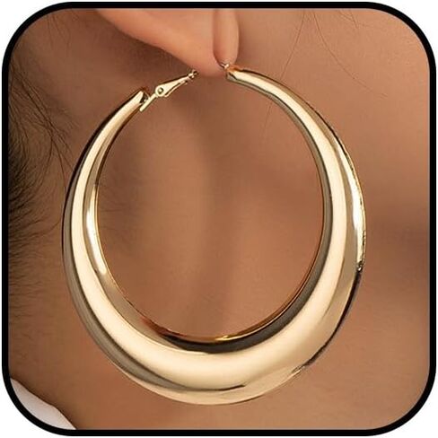 Chunky Gold Large Hoop Earrings for Women, Dainty 14K Gold Big Circle Round Statement Earrings Silver Trendy Thick Hoops Ear Jewelry for Anniversary in Saudi Arabia