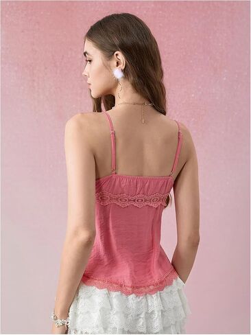 Women's Lace Button Down Blouses V Neck Spaghetti Strap Camisole Tops Summer Shirts in Saudi Arabia