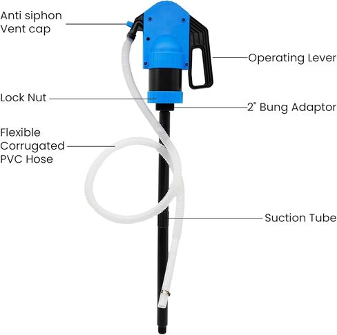 Lever-operated Drum Pumps.55 Gallon Plastic Hand Lever Drum Pump is 1 Pint Per Stroke.Lever Action Drum Pump for High Viscosity Oils, Agricultural Chemicals with 2 Meters of 3/4" Corrugated Hose in Saudi Arabia