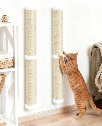 عمود خدش للقطط على الحائط مقاس 86.36 سم، أثاث خدش للقطط مثبت على الحائط للقطط النشطة في الأماكن المغلقة، عمود سيزال طويل للقطط الكبيرة البالغة وتسلق الحيوانات الأليفة والمشي الممتد in Kuwait