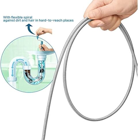 78.74in Flexible Drain Cleaning Tool 1pc - Lightweight Easy-to-Use for Kitchen & Bathroom Sinks, Tubs, Septic Systems, Durable Plastic/Metal for Home Maintenance & Plumbing Tasks in Saudi Arabia