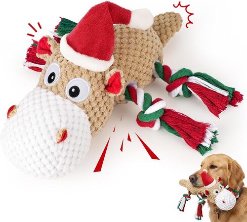 ألعاب عيد الميلاد للكلاب الكبيرة - ألعاب للكلاب من القطيفة على شكل فرس النهر مع ورق مجعد، وحبال قطنية لألعاب الشد، هدية مثالية لعيد الميلاد in Kuwait