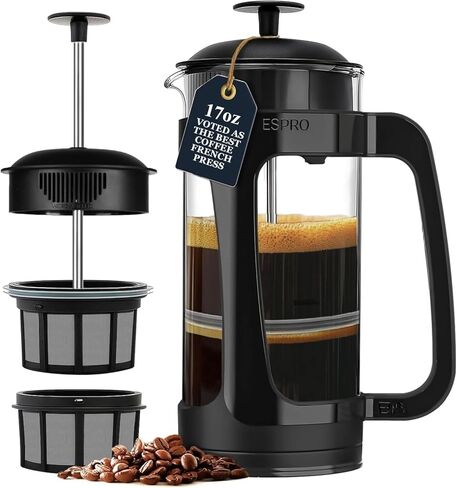 ESPRO P3 French Press Coffee Maker – Patented Double Micro-Filter for Grit-Free Brew, Heat Resistant thicker Borosilicate Glass Coffee press – (18 oz) in Kuwait