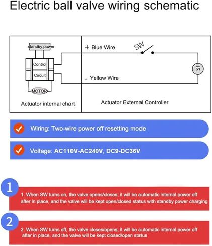 1PCS 1/2" 3/4" 1" 2" Manual Switch Ball Valve Brass 2-Wire Power Off Reset 8 N·m Torque Valve 220V 24V 12V(1/2",24VDC_Normally Open) in Kuwait