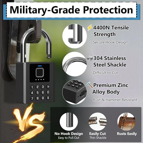 قفل ذكي عالي التحمل مع مفتاح، قفل بصمة الإصبع مع رمز التحكم بالبلوتوث، قفل بوابة لوحة المفاتيح الرقمية الإلكترونية المقاومة للماء لبوابة السياج الخارجية وسقيفة التخزين in Kuwait