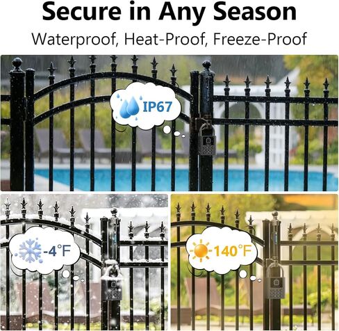 قفل ذكي عالي التحمل مع مفتاح، قفل بصمة الإصبع مع رمز التحكم بالبلوتوث، قفل بوابة لوحة المفاتيح الرقمية الإلكترونية المقاومة للماء لبوابة السياج الخارجية وسقيفة التخزين in Kuwait