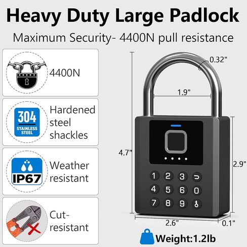 قفل ذكي عالي التحمل مع مفتاح، قفل بصمة الإصبع مع رمز التحكم بالبلوتوث، قفل بوابة لوحة المفاتيح الرقمية الإلكترونية المقاومة للماء لبوابة السياج الخارجية وسقيفة التخزين in Kuwait