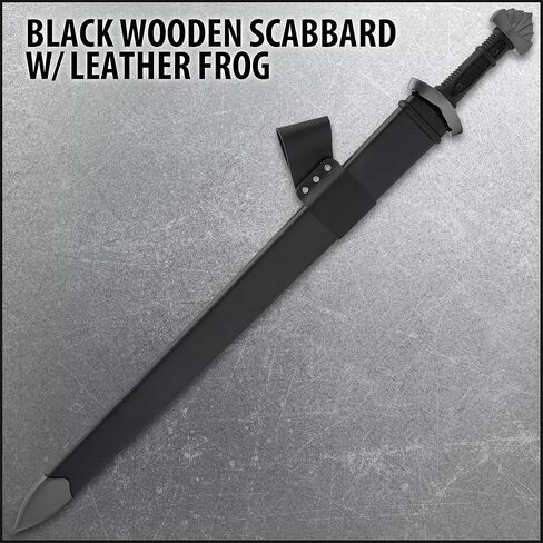 هونشو منتصف الليل صياغة سيف الفايكنج | شفرة من الصلب الكربوني | لمسة نهائية سوداء أنيقة | مقبض TPR لقبضة مريحة | يتضمن غمدًا خشبيًا وضفدعًا جلديًا | 38 1/2 بوصة إجماليًا in Kuwait