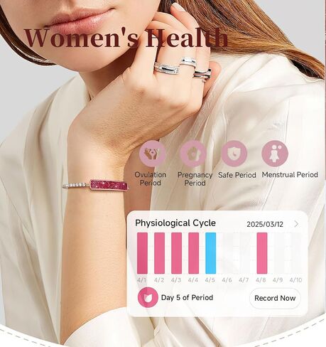 Smart Bracelet Fitness Tracker for Women Screen-Free Elegant Jewelry Design 24/7 Heart Rate & Sleep Monitor Cycle Tracker IP68 Waterproof Activity Tracker with Step Counter Calorie Distance App Sync in Saudi Arabia