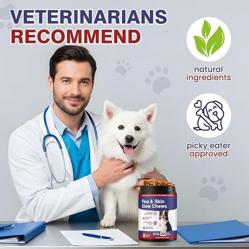 الوقاية من البراغيث والقراد للكلاب، أوميغا قابلة للمضغ، جلد ومعطف يمضغ للكلاب، مكملات غذائية، 200 لينة لجميع السلالات، نكهة الدجاج in Kuwait