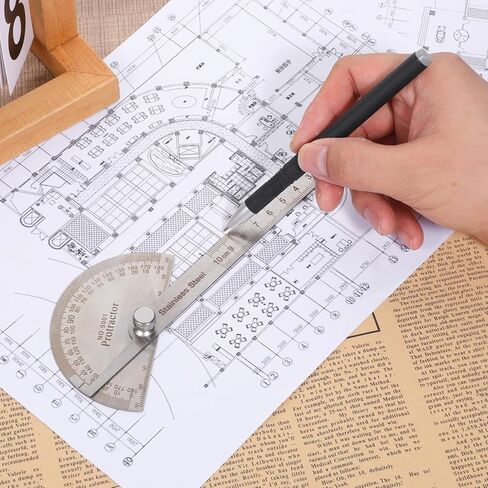 منقلة زاوية من الفولاذ المقاوم للصدأ، 0-180 درجة، أداة قياس زاوية مسطرة النجارة قابلة للتعديل (10 سم/ 3.94 بوصة) in Kuwait