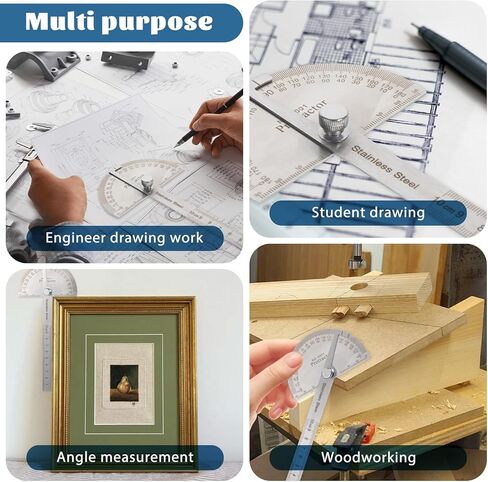 منقلة زاوية من الفولاذ المقاوم للصدأ، 0-180 درجة، أداة قياس زاوية مسطرة النجارة قابلة للتعديل (10 سم/ 3.94 بوصة) in Kuwait