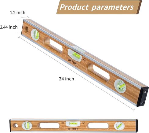 BETHEL 24-inch Bamboo Level, Mortar Adhesion Resistant Light Level, with Double Curved Acrylic Leveling Tubes for Masonry Applications and General Leveling in Kuwait