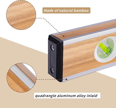 BETHEL 24-inch Bamboo Level, Mortar Adhesion Resistant Light Level, with Double Curved Acrylic Leveling Tubes for Masonry Applications and General Leveling in Kuwait