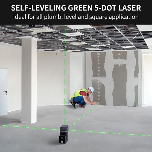 Firecore 5-Point Laser Level, Green Beam Self-Leveling Laser Plumb Bob with Magnetic Base, 131-Foot Range, 2 AA Batteries and Carry Pouch Included - F501G in Saudi Arabia