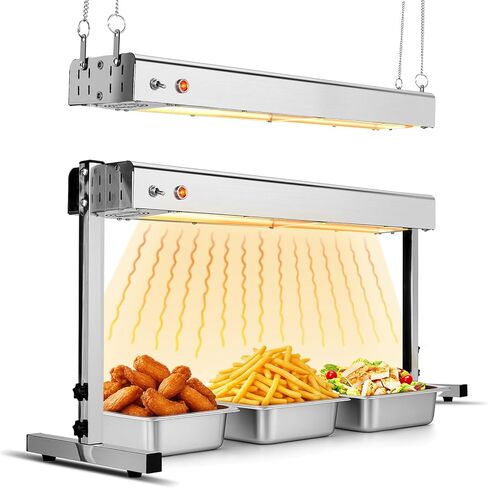 مصباح تسخين الطعام بالأشعة تحت الحمراء التجاري مقاس 24 بوصة من Rovsun، سخان كهربائي بقدرة 750 وات، 113-176 درجة فهرنهايت (45-80 درجة مئوية)، استخدام معلق أو واقف، مصباح لتسخين الطعام للمطعم، البوفيه، تقديم الطعام، من الفولاذ المقاوم للصدأ in Kuwait