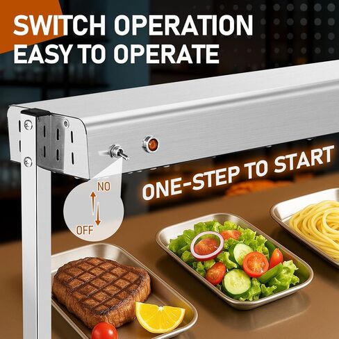 مصباح تسخين الطعام بالأشعة تحت الحمراء التجاري مقاس 24 بوصة من Rovsun، سخان كهربائي بقدرة 750 وات، 113-176 درجة فهرنهايت (45-80 درجة مئوية)، استخدام معلق أو واقف، مصباح لتسخين الطعام للمطعم، البوفيه، تقديم الطعام، من الفولاذ المقاوم للصدأ in Kuwait