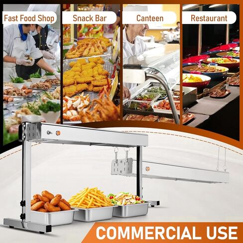 مصباح تسخين الطعام بالأشعة تحت الحمراء التجاري مقاس 24 بوصة من Rovsun، سخان كهربائي بقدرة 750 وات، 113-176 درجة فهرنهايت (45-80 درجة مئوية)، استخدام معلق أو واقف، مصباح لتسخين الطعام للمطعم، البوفيه، تقديم الطعام، من الفولاذ المقاوم للصدأ in Kuwait