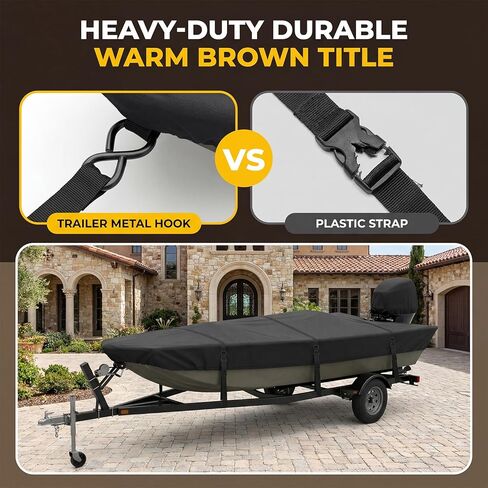 Jon Boat Cover 14-16 ft, Heavy Duty Trailerable Boat Cover with Metal Buckles for Jon 14' 15' 16' Beam Width up to 75", 1200D Waterproof Oxford with Motor Cover, Vents,Black in Saudi Arabia