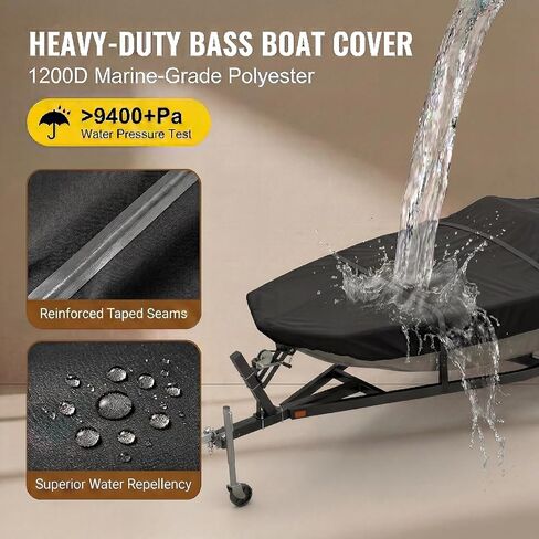 Jon Boat Cover 14-16 ft, Heavy Duty Trailerable Boat Cover with Metal Buckles for Jon 14' 15' 16' Beam Width up to 75", 1200D Waterproof Oxford with Motor Cover, Vents,Black in Saudi Arabia