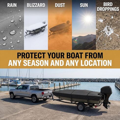 Jon Boat Cover 14-16 ft, Heavy Duty Trailerable Boat Cover with Metal Buckles for Jon 14' 15' 16' Beam Width up to 75", 1200D Waterproof Oxford with Motor Cover, Vents,Black in Saudi Arabia