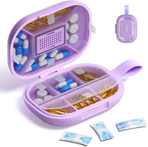 Travel Pill Organizer, Adjustable 8-10 Compartments Portable Pill Box, 7 Day Weekly Label Small Pill Case, Daily Medicine Container Kit Moisture Proof Vitamin Supplement for Pocket Purse-Pink in Kuwait