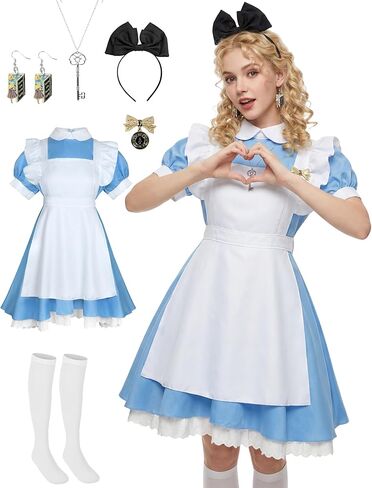 Angelaicos Women French Lolita Maid Apron Costume Dress Halloween Cosplay Party Outfits with Accessories in Kuwait