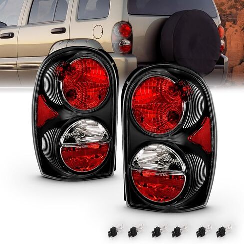 مصابيح ذيل الفرامل البديلة Amerilite أسود من 02-07 Jeep Liberty SUV - الراكب (يمين) وجانب السائق (يسار) in Kuwait