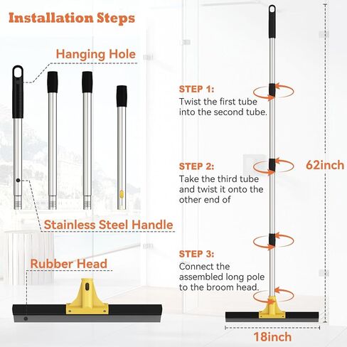 ممسحة أرضية للأرضيات الخرسانية، ممسحة كبيرة شديدة التحمل مقاس 18 بوصة للأرضية، مكنسة مطاطية بمقبض طويل 62 بوصة لبلاط الحمام، وخرسانة المرآب، والسطح، وزجاج الدش، وتنظيف النوافذ in Kuwait
