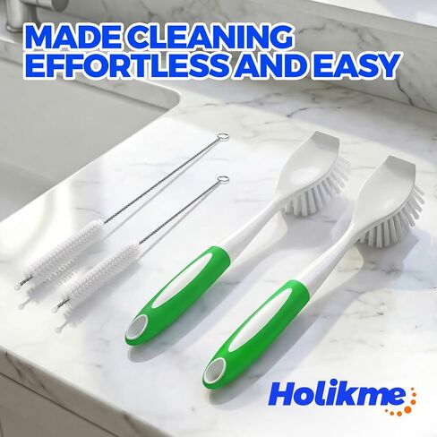 مجموعة من 4 فرشاة أطباق مع مقبض من Holikme - قطعتان من فرشاة أطباق المطبخ بمقبض، وفرشتان للقش، وفرشاة أطباق للتنظيف العميق لأطباق حوض المطبخ، والأواني والمقالي، باللون الأخضر in Saudi Arabia