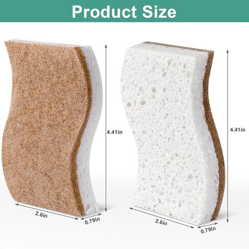 12Pack Natural Kitchen Sponge, Biodegradable Cellulose and Coconut Scrubber, Eco Friendly Sponges for Dishes in Saudi Arabia