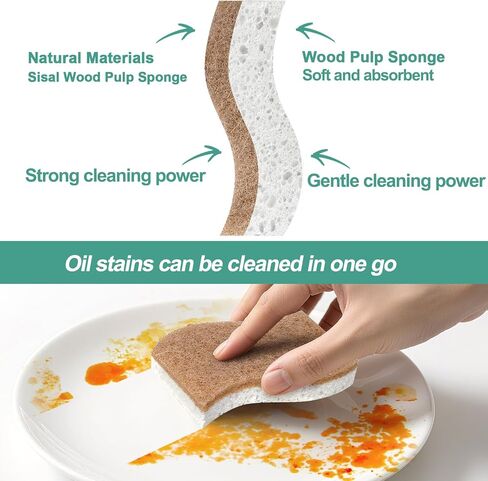 12Pack Natural Kitchen Sponge, Biodegradable Cellulose and Coconut Scrubber, Eco Friendly Sponges for Dishes in Saudi Arabia