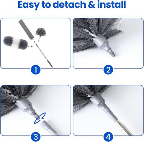 Extra-Long Dusters Kits with Extension Pole, 5 in 1 Cleaning Tools with Extendable Long Handle, Cobweb Duster, Microfiber Dusting Clothes for Gap, High Ceilings and Fans, Blinds, Cars and Furniture in Saudi Arabia