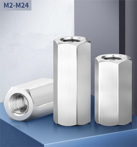 M3 Hex Coupling Nuts 304 Stainless Steel Long Nut Connection Threaded Bar Stud Hardware Accessories(M3x4.7x14mm-5pcs) in Saudi Arabia