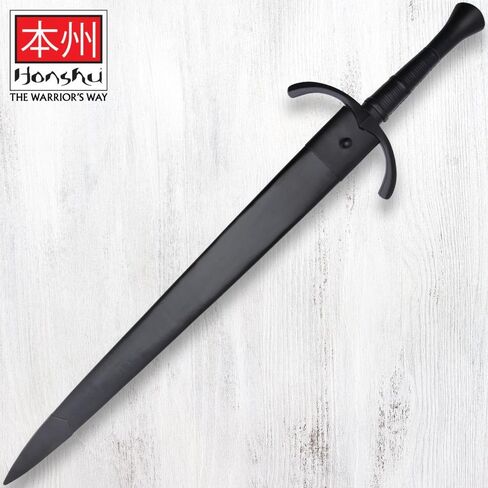 هونشو التاريخية صياغة السيف والغمد بيد واحدة | 30 4/5 "1065 شفرة فولاذية عالية الكربون | واقي يد أسود مصقول | مقبض مغلف بالجلد | غمد جلدي فاخر | الطول الإجمالي 40 بوصة in Kuwait