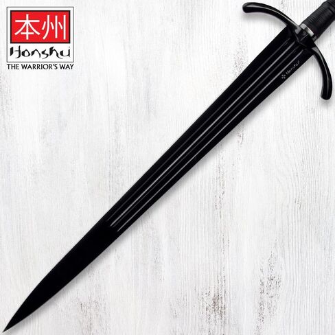 هونشو التاريخية صياغة السيف والغمد بيد واحدة | 30 4/5 "1065 شفرة فولاذية عالية الكربون | واقي يد أسود مصقول | مقبض مغلف بالجلد | غمد جلدي فاخر | الطول الإجمالي 40 بوصة in Kuwait