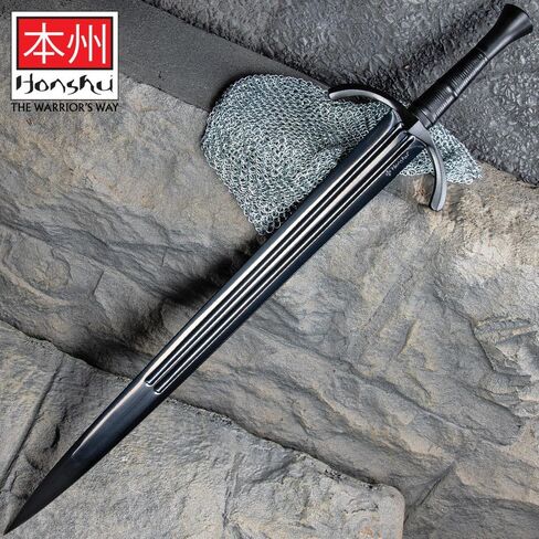 هونشو التاريخية صياغة السيف والغمد بيد واحدة | 30 4/5 "1065 شفرة فولاذية عالية الكربون | واقي يد أسود مصقول | مقبض مغلف بالجلد | غمد جلدي فاخر | الطول الإجمالي 40 بوصة in Kuwait