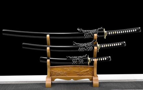 Lyuesword كامل وظيفية الطين خفف اليابانية سيف ساموراي مجموعة كاتانا واكيزاشي تانتو مجموعة 3 قطعة يمكن قطع شجرة in Kuwait