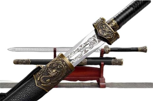 سيف LOONGSWORD Dragon‑Phoenix الصيني - فولاذ مصنوع يدويًا عالي المنغنيز، شفرة محفورة مجوفة ودرع تنين/فينيكس من سبيكة، غمد خشبي، فنون قتالية وعرض قابل للتجميع in Kuwait