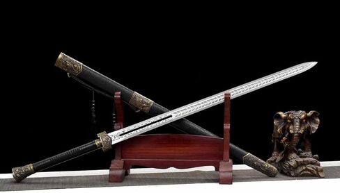 سيف LOONGSWORD Dragon‑Phoenix الصيني - فولاذ مصنوع يدويًا عالي المنغنيز، شفرة محفورة مجوفة ودرع تنين/فينيكس من سبيكة، غمد خشبي، فنون قتالية وعرض قابل للتجميع in Kuwait