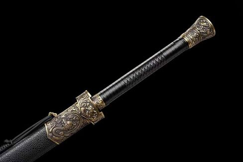 سيف LOONGSWORD Dragon‑Phoenix الصيني - فولاذ مصنوع يدويًا عالي المنغنيز، شفرة محفورة مجوفة ودرع تنين/فينيكس من سبيكة، غمد خشبي، فنون قتالية وعرض قابل للتجميع in Kuwait