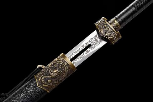 سيف LOONGSWORD Dragon‑Phoenix الصيني - فولاذ مصنوع يدويًا عالي المنغنيز، شفرة محفورة مجوفة ودرع تنين/فينيكس من سبيكة، غمد خشبي، فنون قتالية وعرض قابل للتجميع in Kuwait