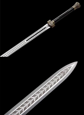سيف LOONGSWORD Dragon‑Phoenix الصيني - فولاذ مصنوع يدويًا عالي المنغنيز، شفرة محفورة مجوفة ودرع تنين/فينيكس من سبيكة، غمد خشبي، فنون قتالية وعرض قابل للتجميع in Kuwait