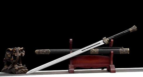 سيف LOONGSWORD Dragon‑Phoenix الصيني - فولاذ مصنوع يدويًا عالي المنغنيز، شفرة محفورة مجوفة ودرع تنين/فينيكس من سبيكة، غمد خشبي، فنون قتالية وعرض قابل للتجميع in Kuwait