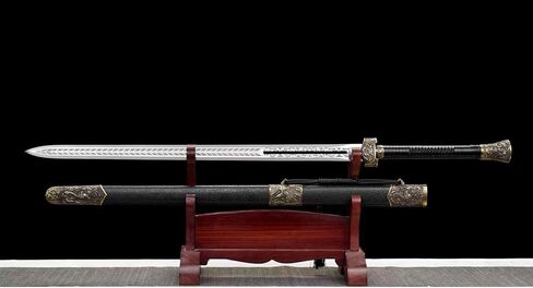 سيف LOONGSWORD Dragon‑Phoenix الصيني - فولاذ مصنوع يدويًا عالي المنغنيز، شفرة محفورة مجوفة ودرع تنين/فينيكس من سبيكة، غمد خشبي، فنون قتالية وعرض قابل للتجميع in Kuwait