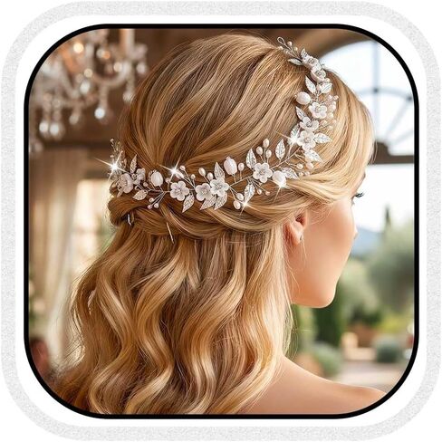 UniCra Silver Pearl Hair Hair Vine زفاف الزفاف قطعة شعر زهرة الإكسسوارات للعرائس والنساء in Saudi Arabia