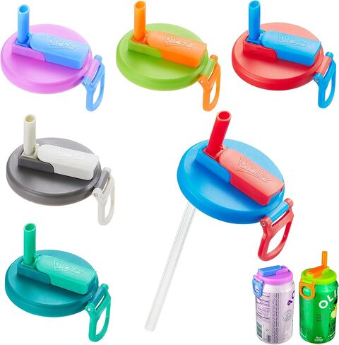 المبدع الأصلي - DIPESI 6 عبوات من 6 أغطية علب الصودا الملونة مع القش، أغطية علب الصودا السيليكون القابلة لإعادة الاستخدام، خالية من مادة BPA، ختم محكم، سهل الاستخدام، يمنع الانسكابات، يناسب العلب القياسية. in Kuwait