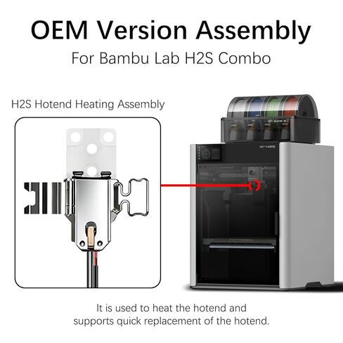 مجموعة أدوات تجميع التسخين H2S Hotend الأصلية لطابعة Bambu Lab H2S ثلاثية الأبعاد، أجزاء الطارد لتجميع H2S Hotend سريعة التغيير مع خرطوشة السخان والثرمستور، ومشبك القاعدة in Kuwait