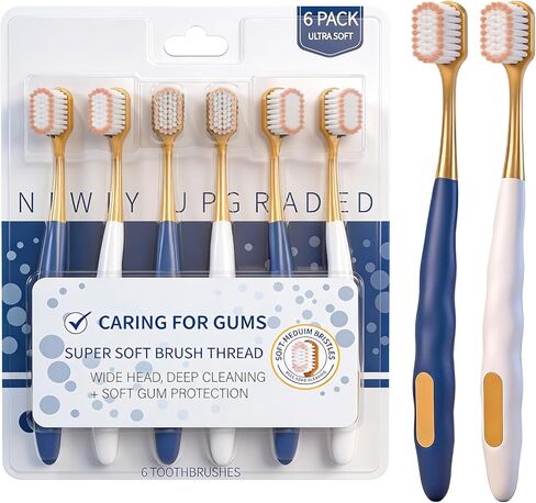 Adult Wide Head Soft Hair Toothbrush, Manual Toothbrush, Excellent Cleaning Effect for Large Head, Ultra Soft Brush Thread Can Gum-Friendly(6 Pack) in Kuwait